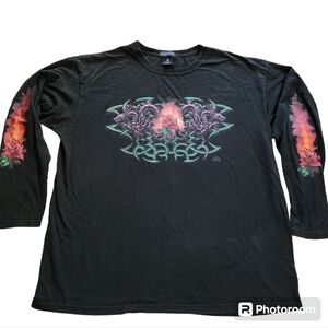 2010s Y2k Long Sleeve Dragon Rose Tribal Tattoo Shirt sz XL